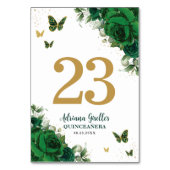 エレガントなエメラルドグリーンの花とゴールドの蝶 テーブルナンバー (裏面)