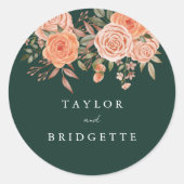 エレガントなエメラルドグリーンの花の秋の結婚式ウェルカムサイン ラウンドシール (正面)