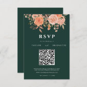 エレガントなエメラルドグリーンの花の秋の結婚式ウェルカムサイン 出欠カード (正面/裏面)