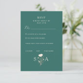 エレガントなエメラルドグリーンの花嫁RSVP 出欠カード (スタンド正面)