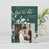 エレガントなエメラルドグリーンの葉 QR コード フォト ウェディング セーブザデート (スタンド正面)