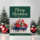 エレガントなエメラルドグリーンゴールドスクリプトクリスマスの写真 箔シーズンカード