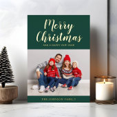 エレガントなエメラルドグリーンゴールドスクリプトクリスマスフォト 箔シーズンカード