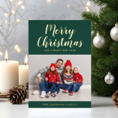 エレガントなエメラルドグリーンゴールドスクリプトクリスマスフォト 箔シーズンカード