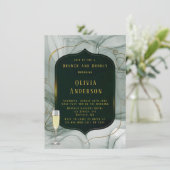 エレガントなエメラルドグリーンゴールドフレーム ブランチ&バブルリー 招待状 (スタンド正面)