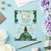 エレガントなエメラルドグリーンフローラルゴールドクラウンミカンス アクリル招待状 (インサイチュ (ウェディング))