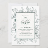 エレガントなエメラルドグリーン60歳誕生日フラワーズ 招待状 (正面)