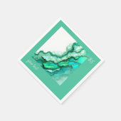 エレガントなエメラルドティールマーブル水彩ウェディング スタンダードカクテルナプキン (角)