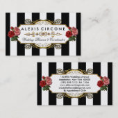 エレガントなエリートは|Goldの花柄のウェディングプランナーを縞で飾ります 名刺 (正面/裏面)