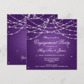 エレガントなエンゲージメントパーティー スパーキングストリング パープル 招待状 (正面/裏面)