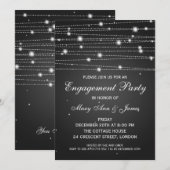 エレガントなエンゲージメントパーティー スパークリング ライン ブラック 招待状 (正面/裏面)
