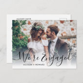 エレガントなエンゲージメントフォト シックなスクリプト 結婚します 案内ポストカード (正面/裏面)