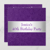 エレガントなエンボスの紫色のペイズリーの白人のパーティー 招待状 (正面/裏面)