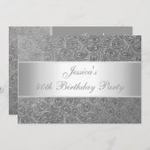 エレガントなエンボスの銀のペイズリーの白人のパーティー 招待状 (正面/裏面)