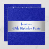 エレガントなエンボスの青いペイズリーの白人のパーティー 招待状 (正面/裏面)