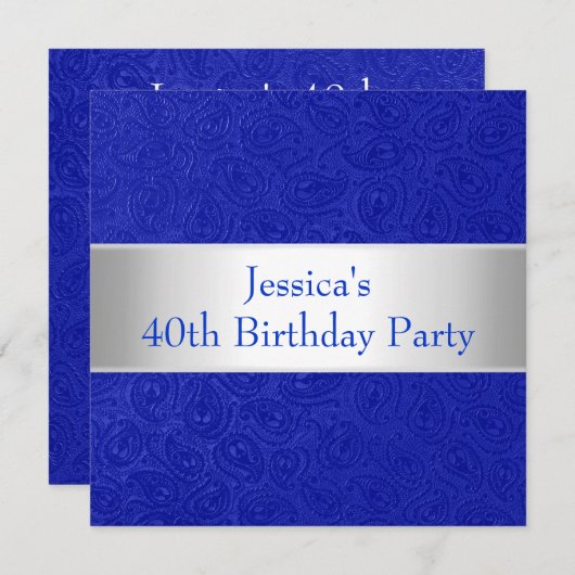 エレガントなエンボスの青いペイズリーの白人のパーティー 招待状 (正面/裏面)
