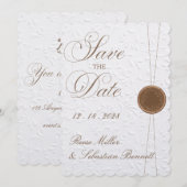 エレガントなエンボス加工の結婚式招待状（Save the Date） 招待状 (正面/裏面)