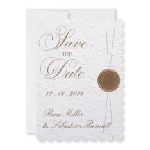 エレガントなエンボス加工の結婚式招待状（Save the Date）