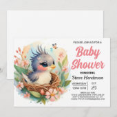 エレガントなエンchantedボホーバードベイビーシャワー 招待状 (正面/裏面)