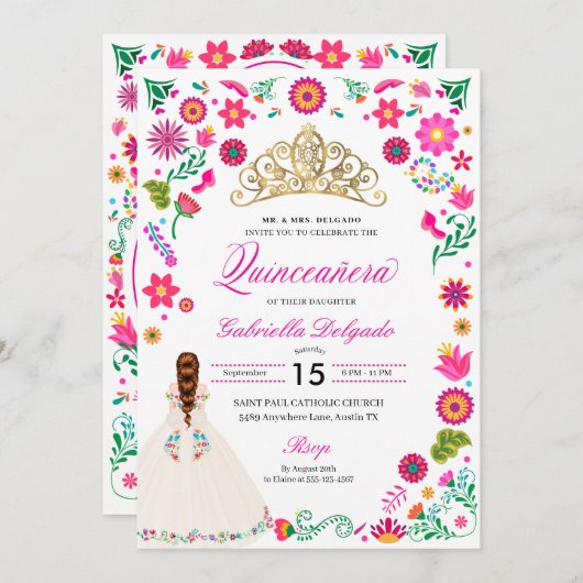 エレガントなオトミ刺繍のキンセアニエラ招待状 招待状 (正面/裏面)