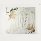 エレガントなオリエンタルホワイトマグノリアウェルカム タペストリー (正面(横))