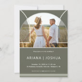 エレガントなオリーブの写真アーチウェディング 招待状 (正面)