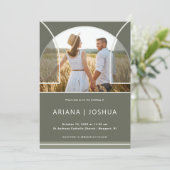 エレガントなオリーブの写真アーチウェディング 招待状 (スタンド正面)