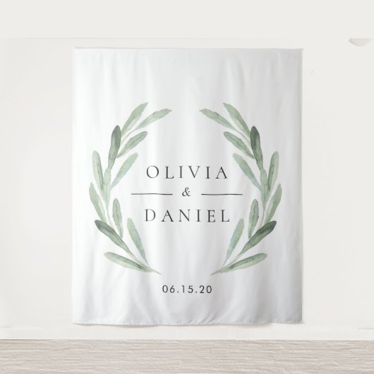 エレガントなオリーブの枝の花輪 ウェディングバックドロップ タペストリー (正面)