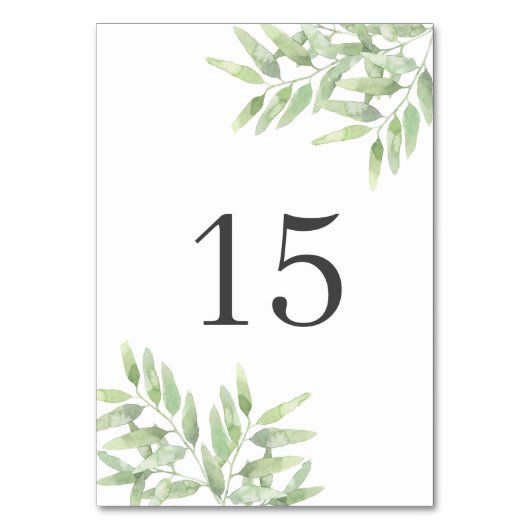 エレガントなオリーブの枝。ボタニカル サマーの結婚式 テーブルナンバー (正面)