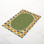 エレガントなオリーブの梨のイラスト 箔招待状 (回転した状態)