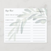 エレガントなオリーブの葉のブライダルシャワー レシピカード (裏面)