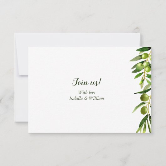 エレガントなオリーブの葉 ボーホーガーデン RSVP 招待状 (裏面)