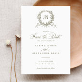 エレガントなオリーブオークの花輪モノグラム Save the Date 招待状