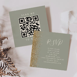 エレガントなオリーブグリーンとゴールドの結婚式QRコードRSVP エンクロージャーカード