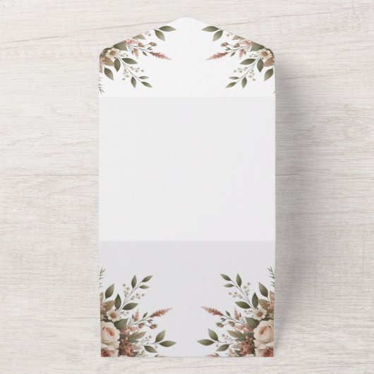 エレガントなオリーブグリーンとホワイトの花のベイビーシャワー オールインワン招待状