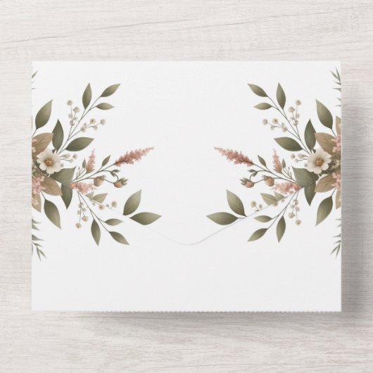 エレガントなオリーブグリーンとホワイトの花のベイビーシャワー オールインワン招待状 (裏面)