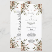 エレガントなオリーブグリーンとホワイトの花柄コーナー結婚式 プログラム (正面/裏面)
