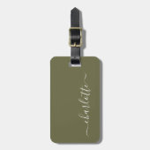 エレガントなオリーブグリーンのスクリプト名の個別設定 ラゲッジタグ (正面縦)