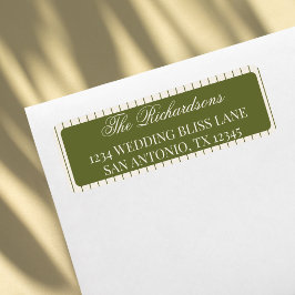 エレガントなオリーブグリーンのストライプの結婚式の差出人住所 ラベル