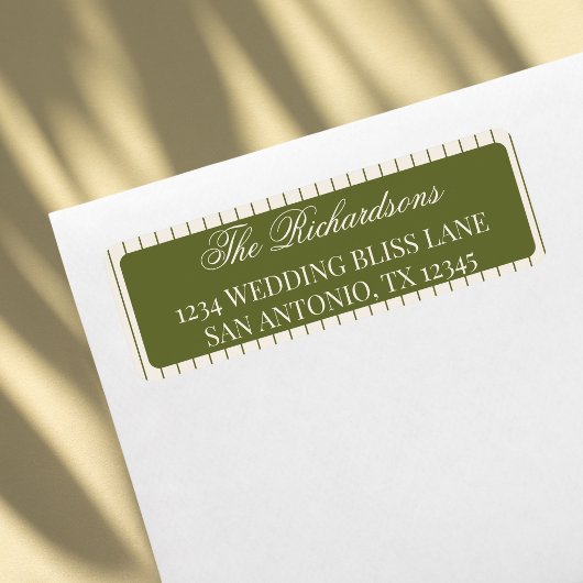 エレガントなオリーブグリーンのストライプの結婚式の差出人住所 ラベル