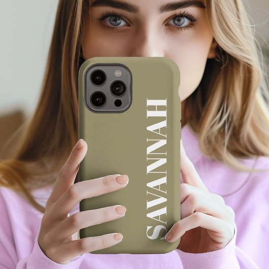 エレガントなオリーブグリーンの名入れシンプル iPhoneケース