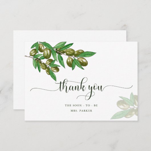 エレガントなオリーブグリーンの感謝カード サンキューカード (正面/裏面)