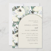 エレガントなオリーブグリーンの水彩花のアーチウェディング 招待状 (正面)