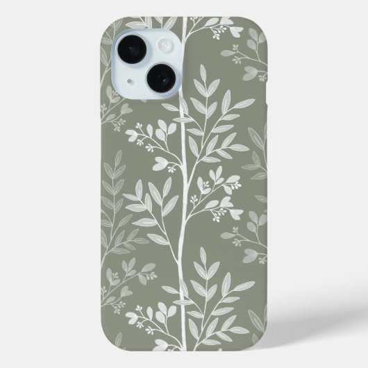 エレガントなオリーブグリーンの花のシルエット Case-Mate iPhoneケース (裏面)