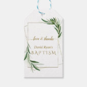 エレガントなオリーブゴールドボーイバプテスマ ギフトタグ (正面)