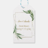 エレガントなオリーブゴールドボーイバプテスマ ギフトタグ (裏面)