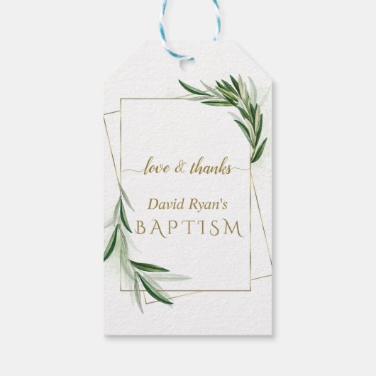 エレガントなオリーブゴールドボーイバプテスマ ギフトタグ (裏面)