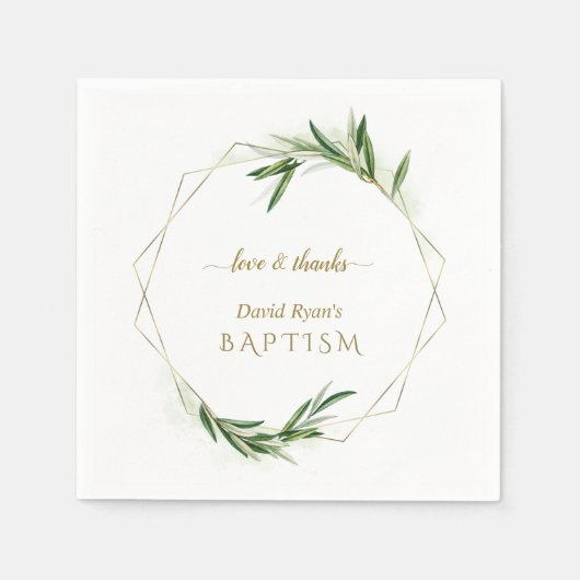 エレガントなオリーブゴールドボーイバプテスマ スタンダードカクテルナプキン (正面)