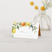 エレガントなオレンジとレモンのウェディング プレイスカード (正面)