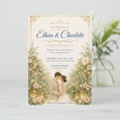 エレガントなオレンジの花柄の結婚式招待状テンプレート 招待状 (スタンド正面)